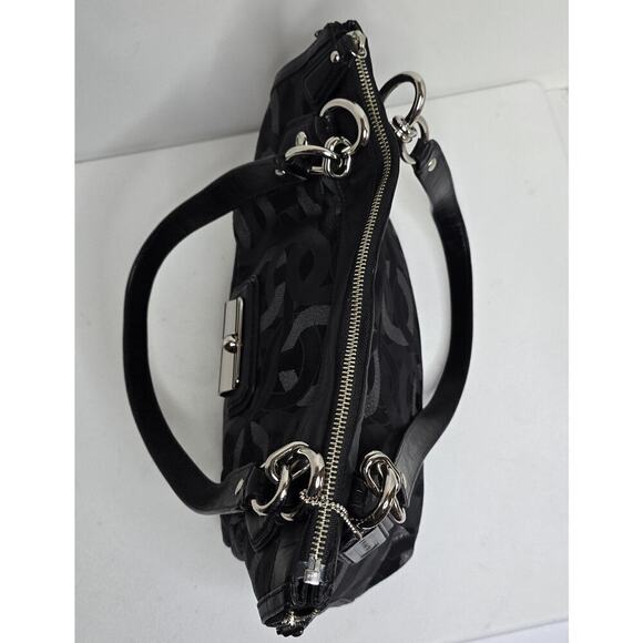 Coach Sig Kristin Metallic Zip Bag Tote Shoulder Bag Black/Silver 18286 - Picture 11 of 15